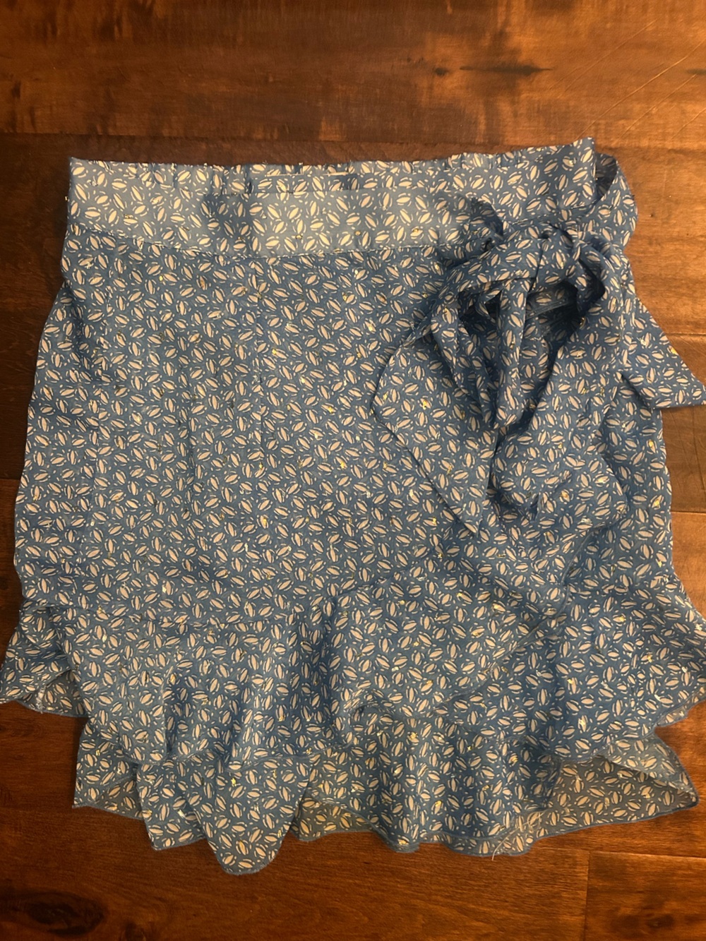 Sabina Musayev Blue and White Floral-Print Wrap ruffle skirt size medium